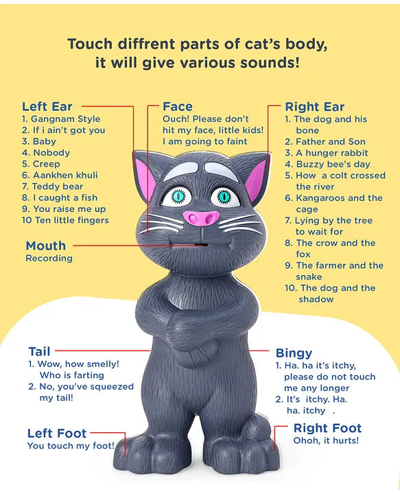 Interactive Talking Tom Cat Toy – Repeats Words, Tells Stories & Sings Songs | Fun & Educational for Toddlers | Safe, Durable & BIS Certified
